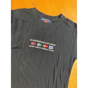 Scandinavian Explorer Shirt XL Black Nordic Flags Embroidered Norway Tee